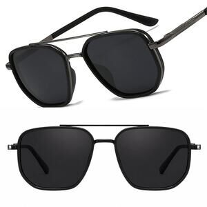 Sleek Mens Womens Black Polarized Lens Pilot Sunglasses Travel Driving